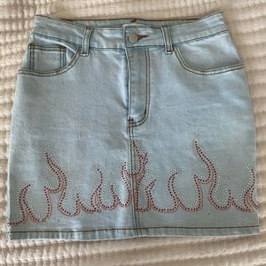 Superdown Sequin Flame Jean Skirt